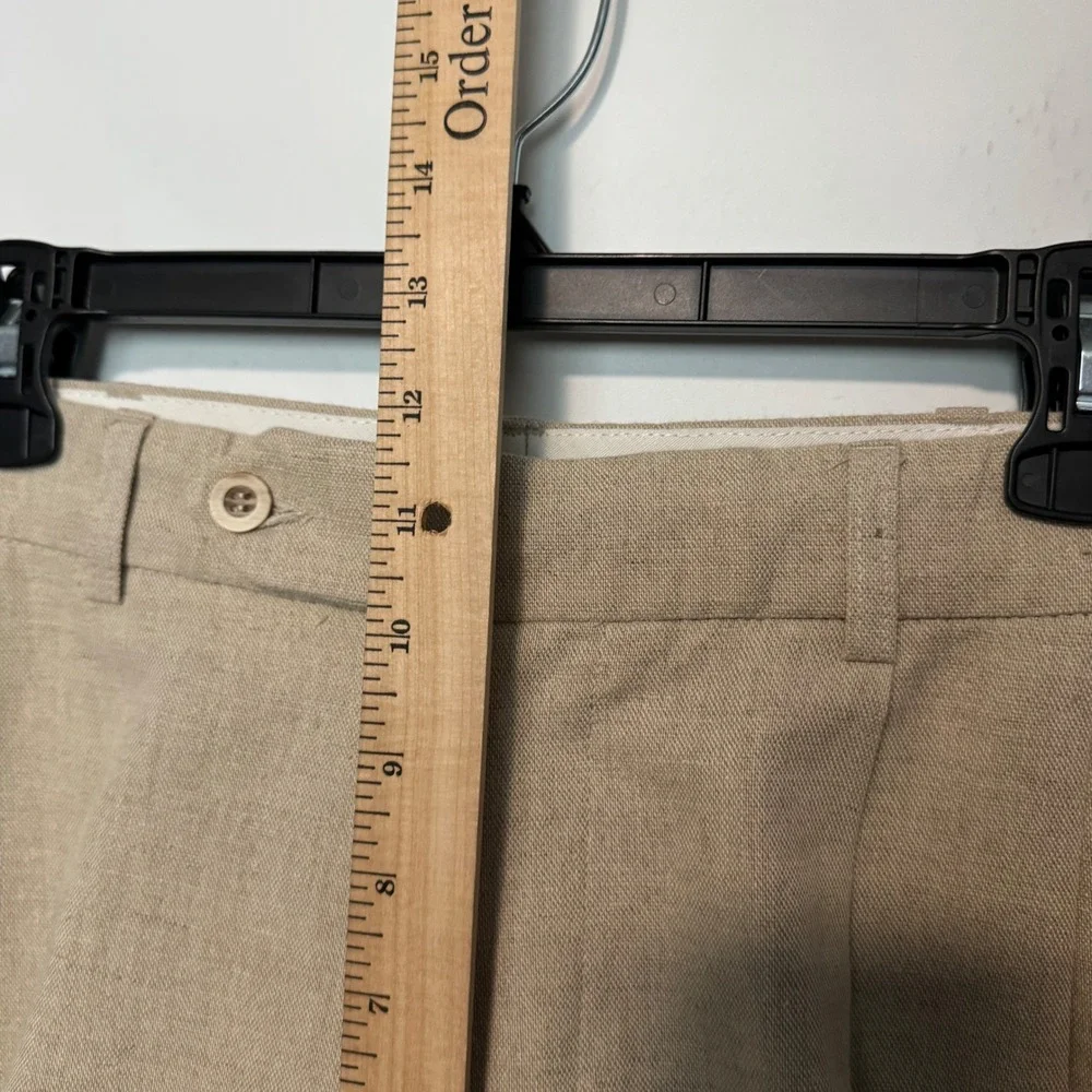 J. Peterman Pleated Pants Mens 34 Tan Linen Cotton Blend Trousers Dress Portugal